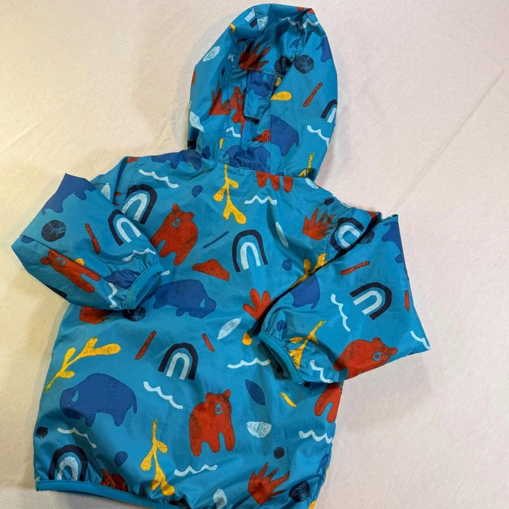 Columbia Windbreaker Boys 3T Blue Animal Print Fleece Lined Hooded Jacket Casual